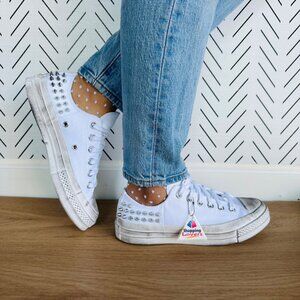 ⭐Rare Converse Chuck 70 Stud Low Womens 8 White Distressed Punk Sneakers A07208C